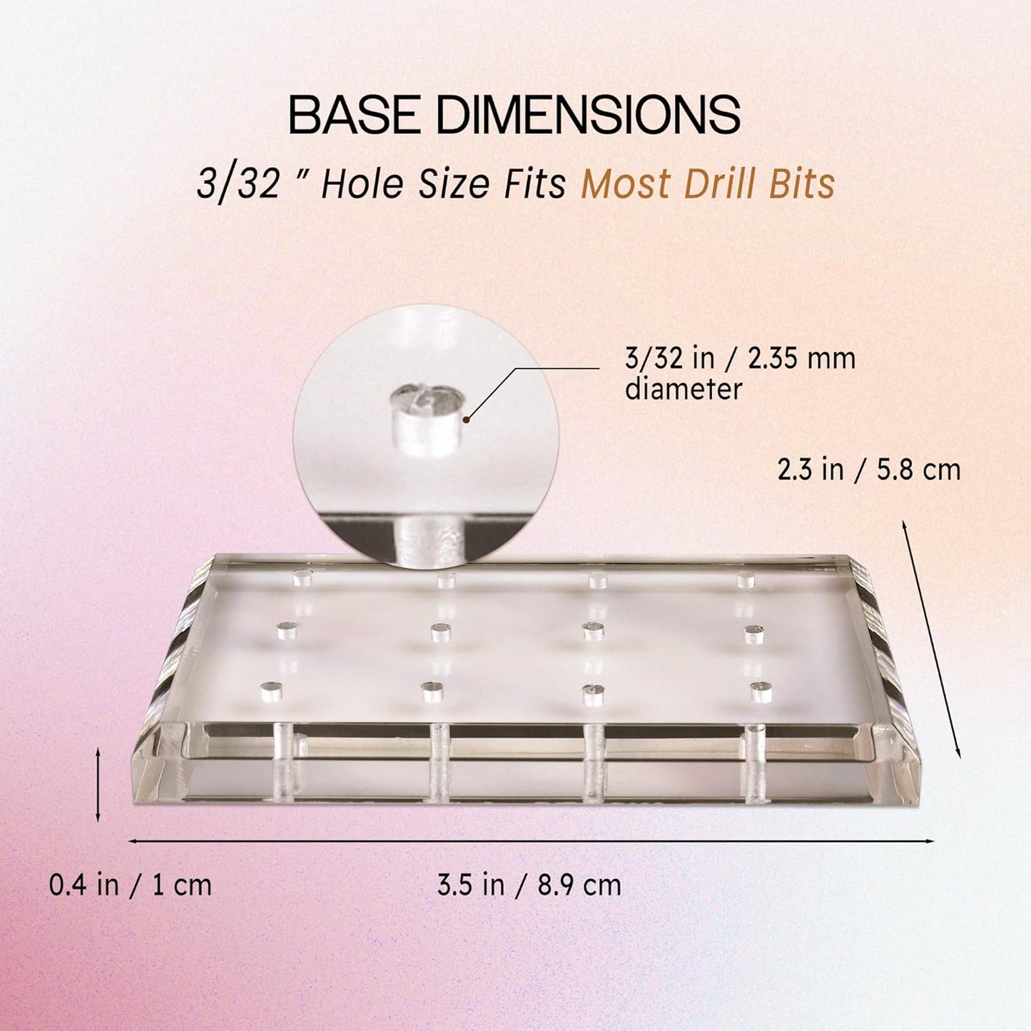 PANA Rectangle Transparent Acrylic Nail Drill Bit Holder Display Organizer Stand - Carbide Bit Storage Mount For Manicure Tools Nail Salon - 12 Holes Clear (Drill Bits Not Included)