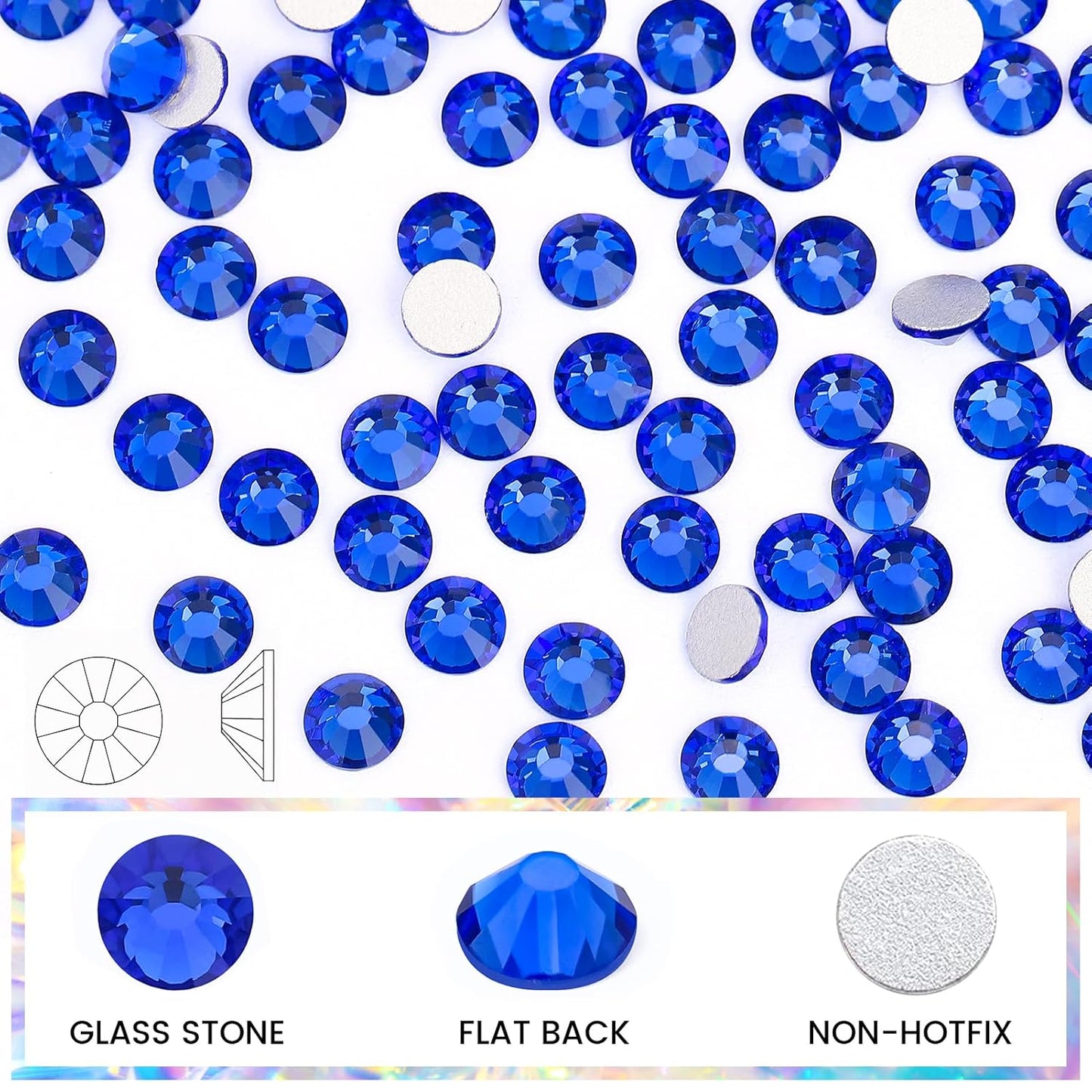 Novani Royal Blue Rhinestones, Flatback Loose Gemstones 1440pcs Glass Crystal Bulk for Clothes Shoes Crafts Makeup Nail Art and DIY Decorations(SS12, Sapphire)