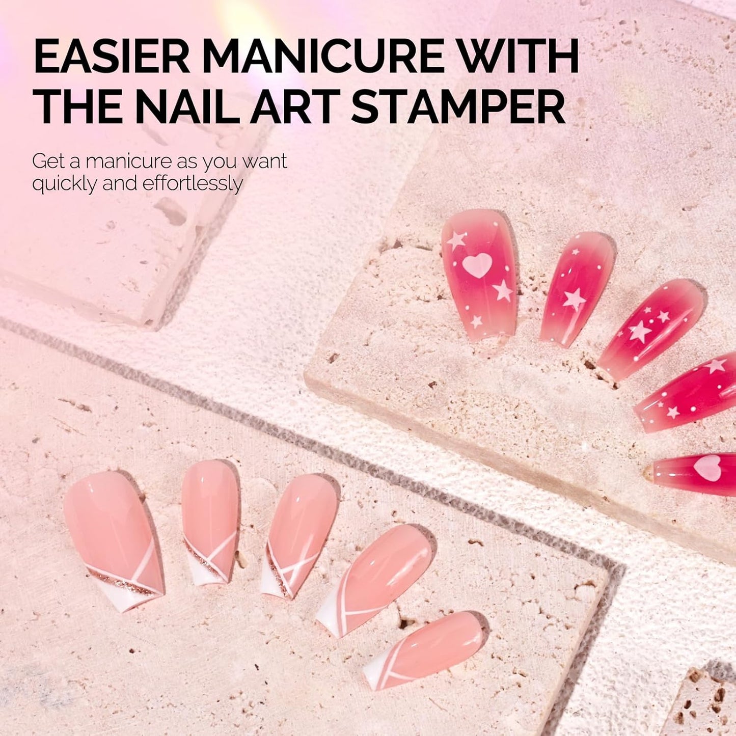 MelodySusie French Nail Stamper Kit, Silicone Stampers with Scrapers, 4PCS Tool for French Manicure DIY Home Nail Design Salon, Pink
