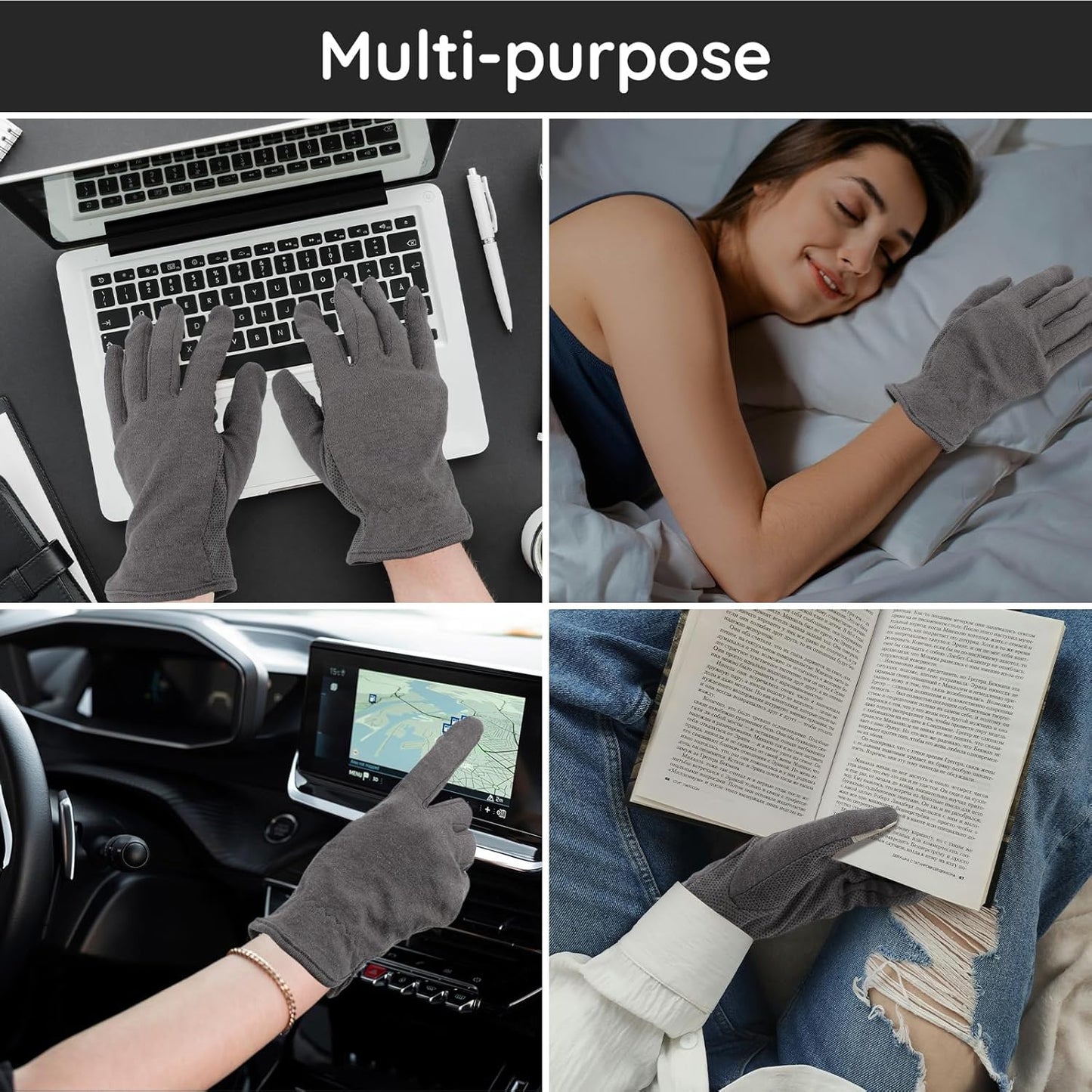 Segbeauty 6 Pairs Cotton Gloves Touchscreen, Hand Moisturizing Gloves Overnight for Women, Finger Touch Screen Moisturizer Gloves for Dry Hand, Non-Slip Cotton Work Gloves Lotion Gloves Gray