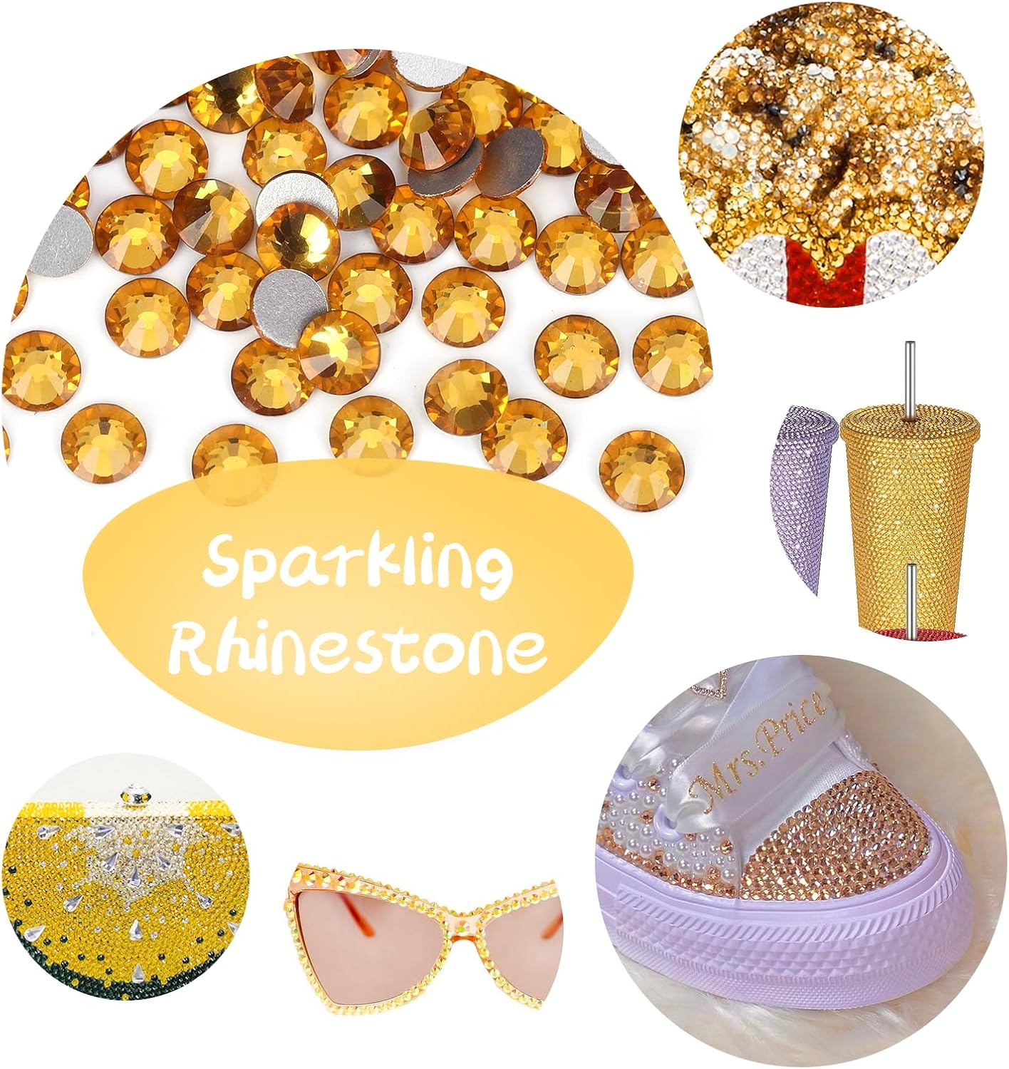 10000PCS Gold Yellow Rhinestones Bulk, Flat Back Crystal Glass Stone Round Gems,SS20, 4.6-4.8mm