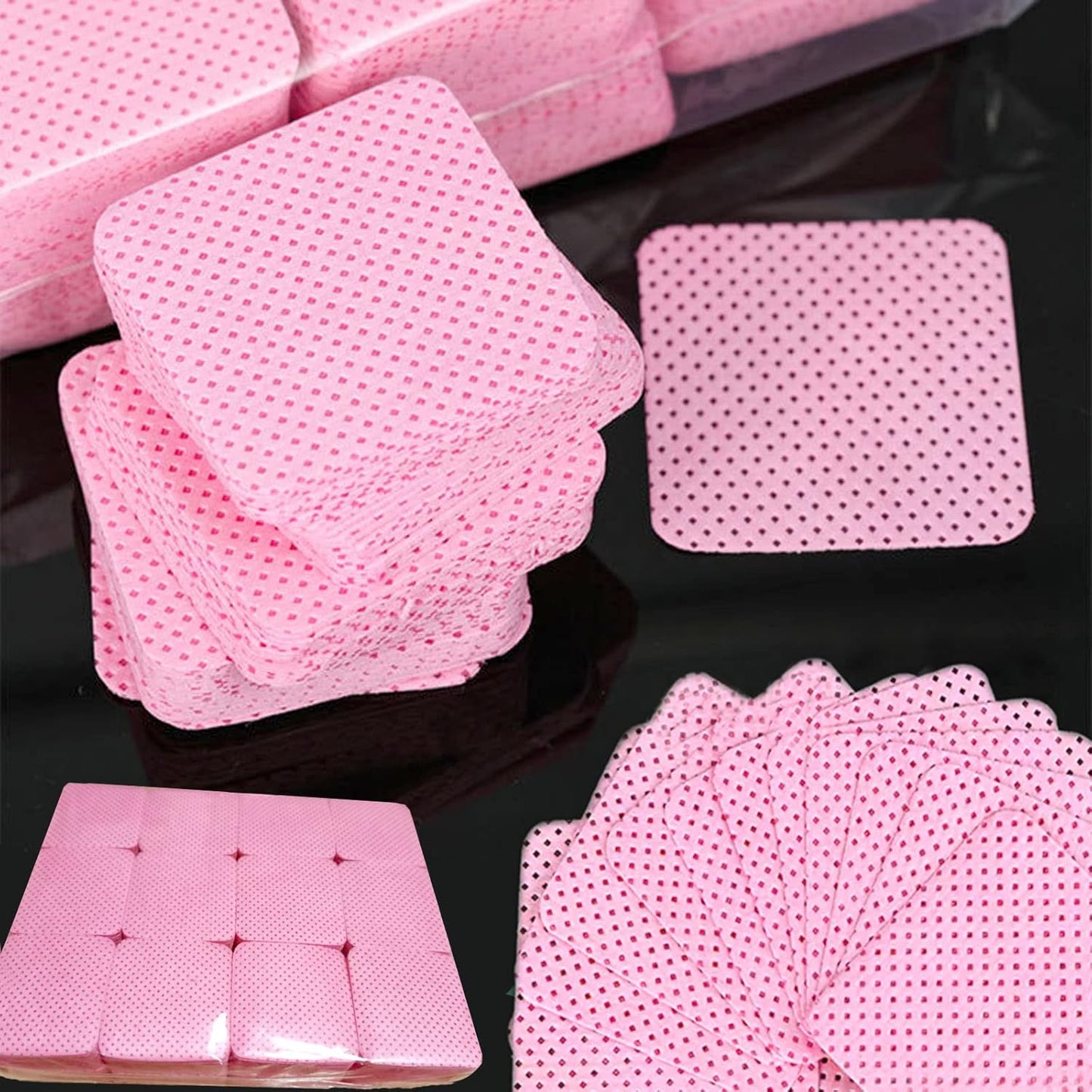 Lint Free Nail Wipes, 1200Pcs Pink Eyelash Extension Glue Cleaning Wipes, Absorbent Soft Non-Woven Fabric Gel Nail Polish Remover Pads, No Lint Nail Cotton Pads for Eyelash Extensions Nails Lash Glue