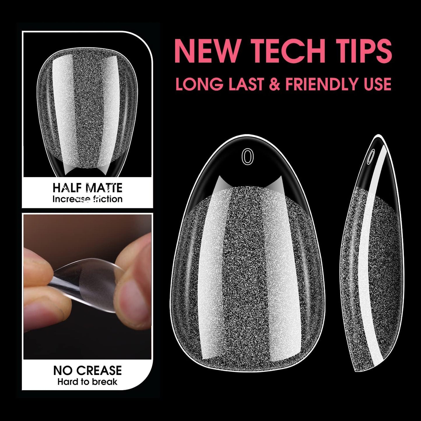 Extra Short Almond Soft Gel Nail Tips, BORNBYME 216 PCS Pre Buff Full Cover Shaped Nail Extenison Tips Half Matte Gel Nail Tips