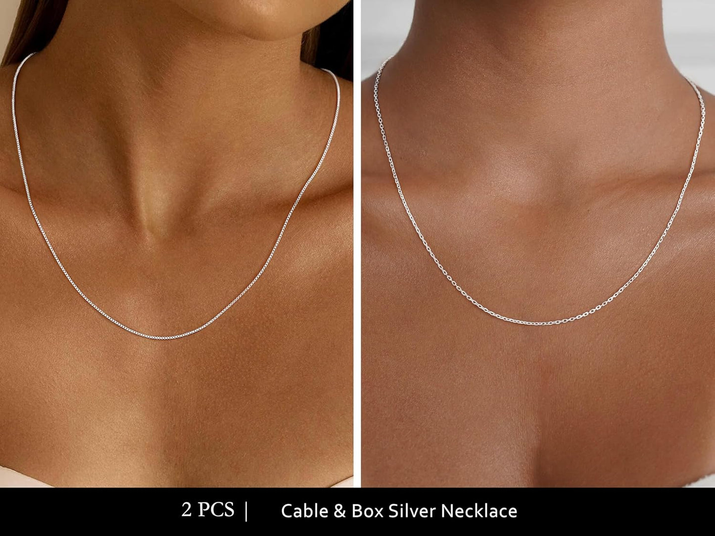 IIEFWELL S925 Sterling Silver Chain Necklace for Women - 1.2/0.8mm Satellite Bead Cable Box Chains Necklace Set, Hypoallergenic Sturdy Women's Chain Necklaces, 16/18/20/22 Inches Jewelry Gifts