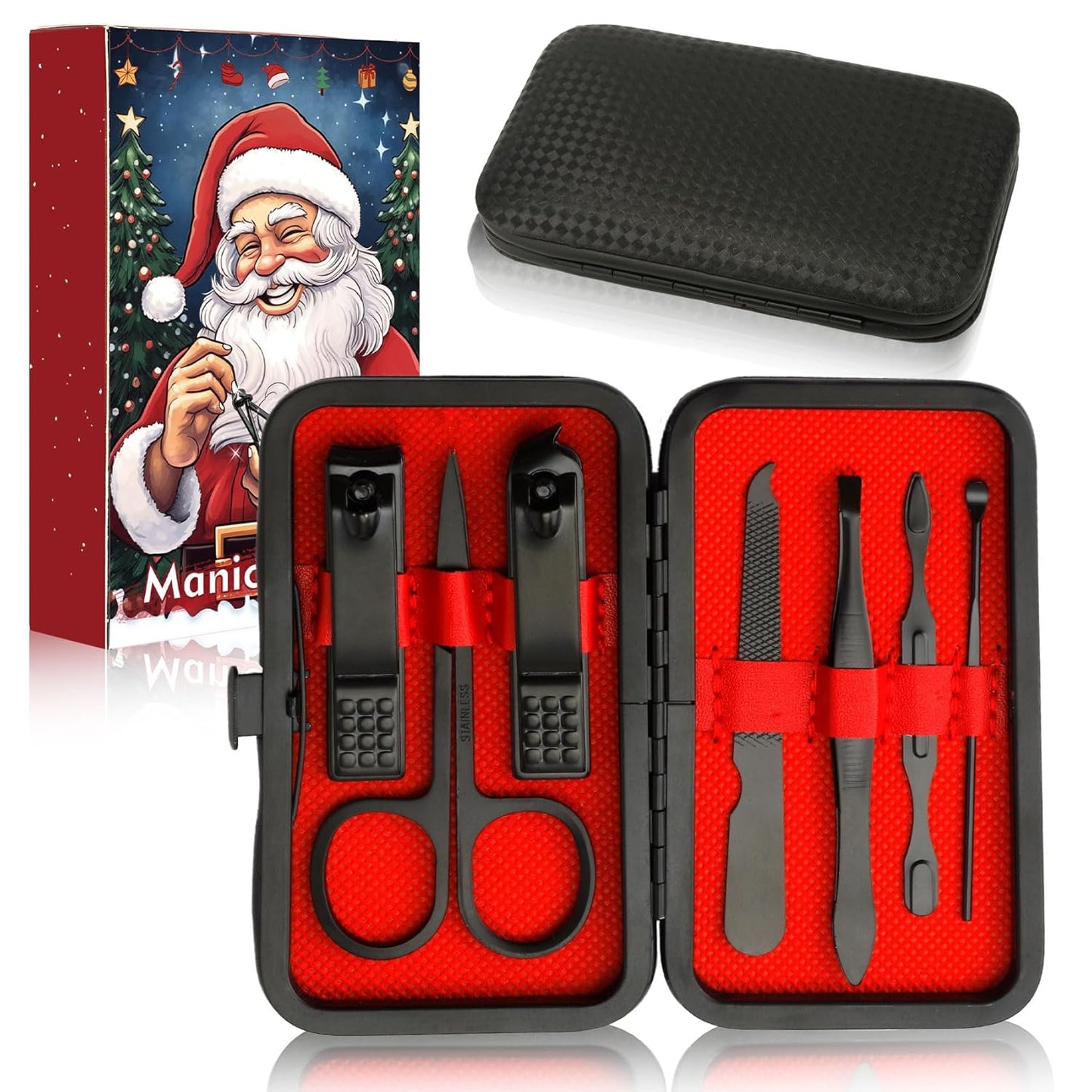 Easter Basket Stocking Stuffers, Nail Care Kit for Men, 7 PCS Manicure and Pedicure Kit, Manicure Set Men Travel Nail Kit Nail Clipper Set Kit Tool Christmas Gift Mens Nail Grooming Kit(Black)