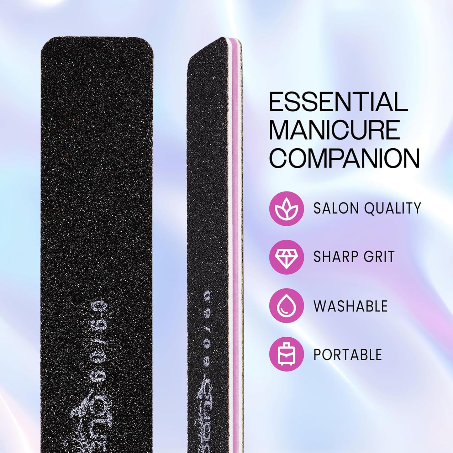 10PCS Jumbo Size PANA Professional Double Sided Nail Files - Black, 60/60 Grit - Emery Board Nail Buffering File Manicure Pedicure Nail Polisher Washable