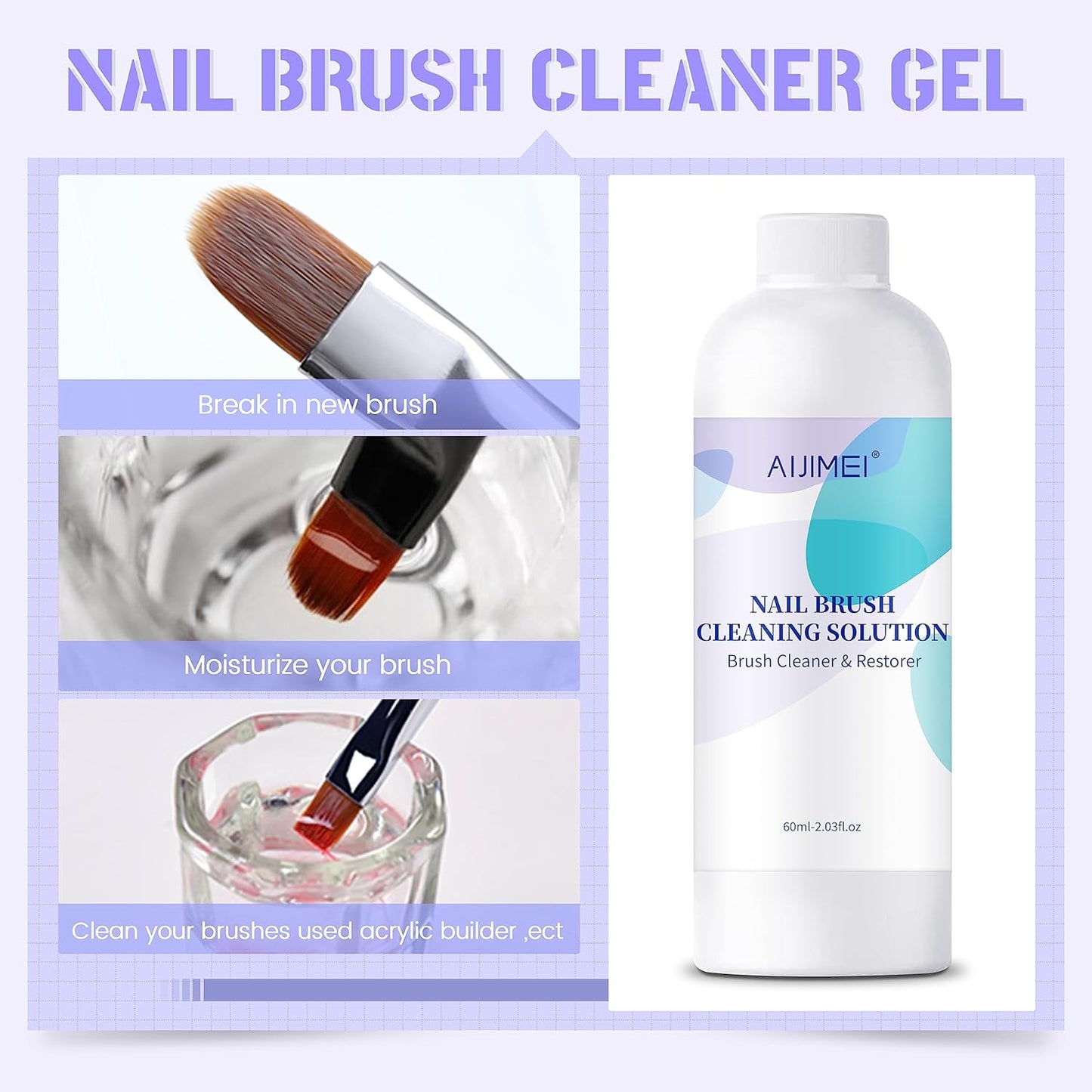 AIJIMEI Nail Art Brushes Cleaner Gel and Gel Nail Brushes Cleaner for Acrylic Application Can Quickly Dissolve Residues Acrylic Nail Brush Cleaner 60ml/2.03FL.OZ