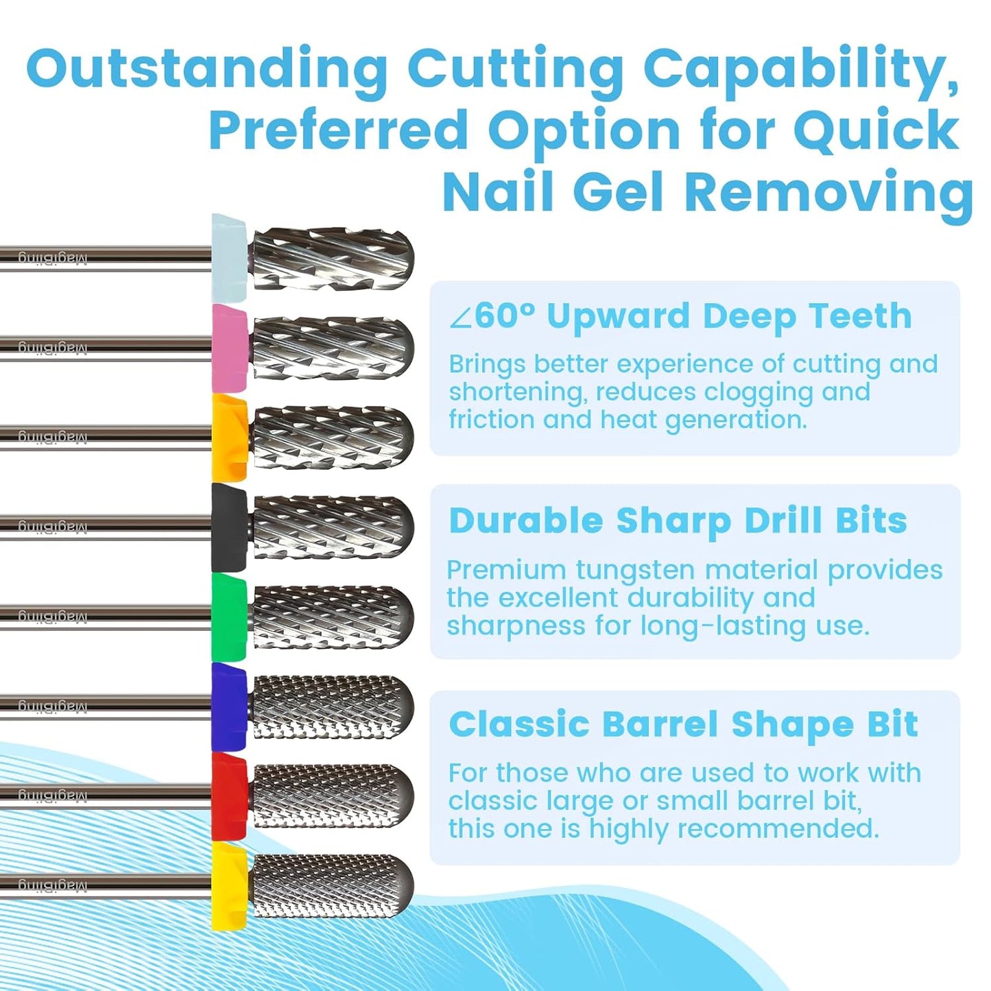 Super Cut Small Barrel 3/32'' Safety Tungsten Nail Drill Bits, Remove Gel Fast, Right handed, Manicure Cuticle Gel Polishing, Aggressive Bits for Professional Technician, Triple Coarse.
