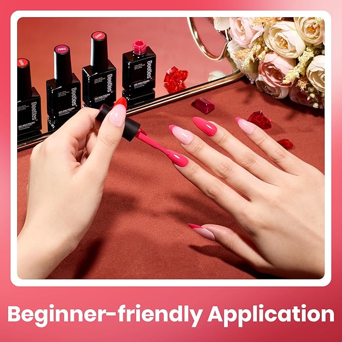 Beetles Red Gel Nail Polish Set - Crimson Horizon 6 Colors Winter Gel Polish Kit Burgundy Bloody Red Pink Colors Soak off UV LED Lamp Needed Manicure DIY Home Gifts for Women