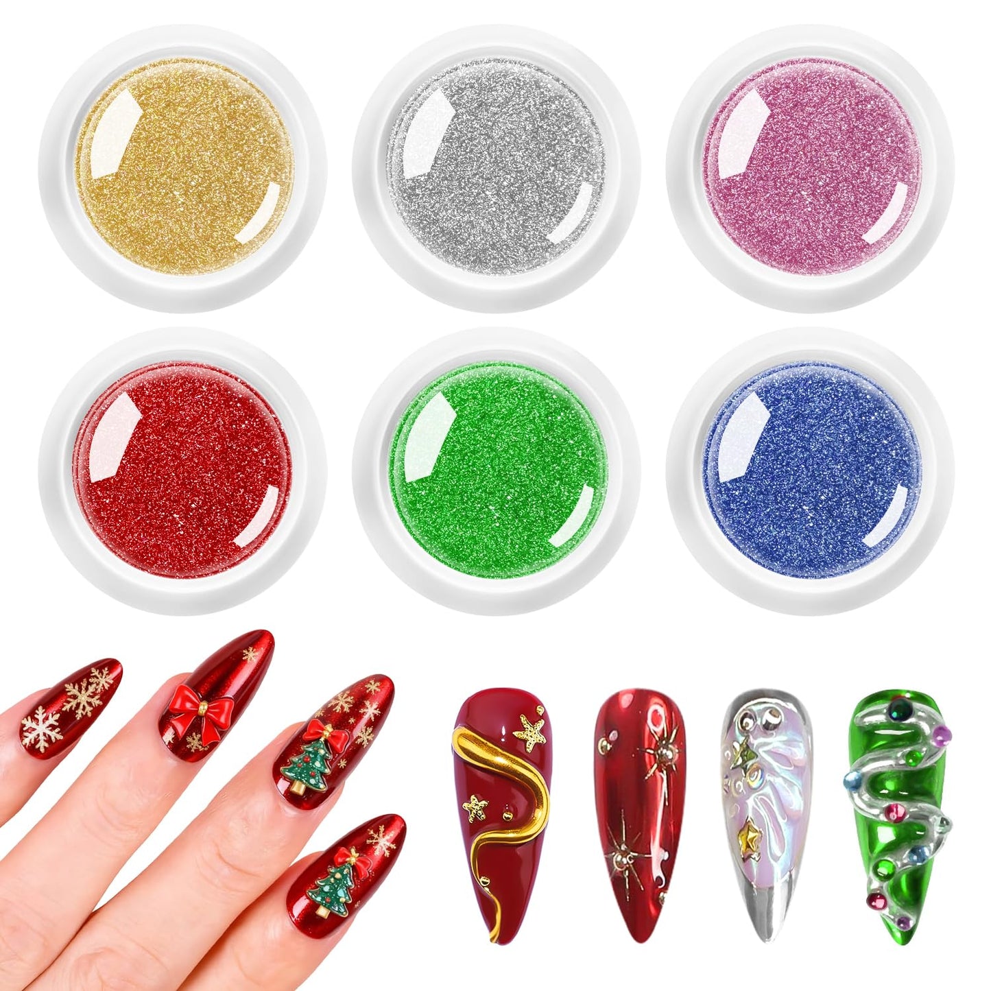 Chrome Nail Powder Set 6 PCS - Metallic Mirror Glitter Nail Art Decoration Powder,Professional Red Green Gold Blue Chrome Pigment for DIY Manicure,Salon Use