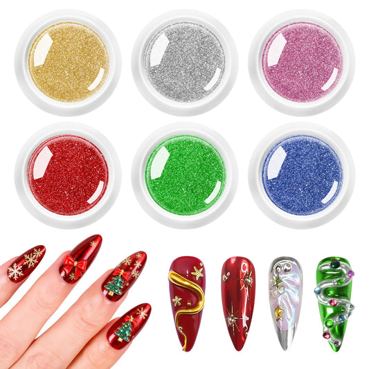 Chrome Nail Powder Set 6 PCS - Metallic Mirror Glitter Nail Art Decoration Powder,Professional Red Green Gold Blue Chrome Pigment for DIY Manicure,Salon Use