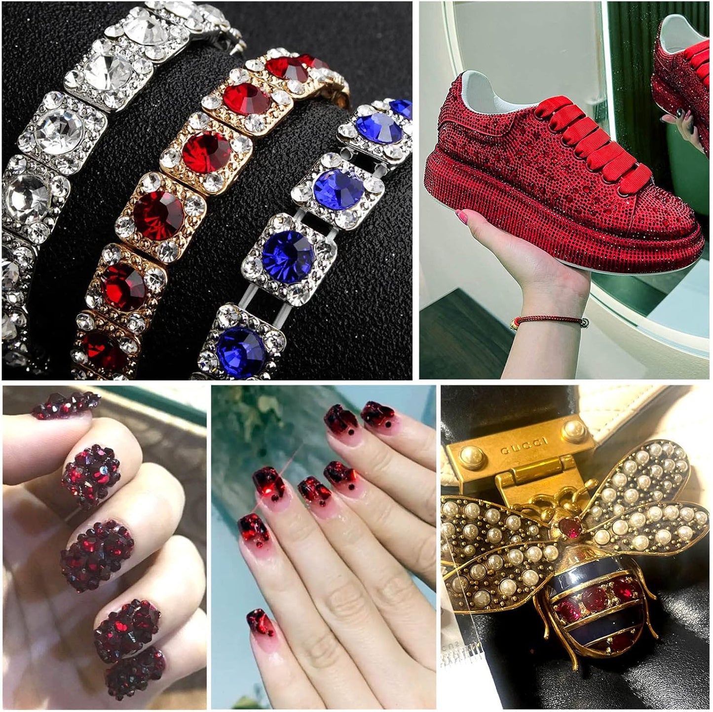 Beadsland 4300pcs Flatback Rhinestones,Dark Red Rhinestone Nail Gems Round Crystal Rhinestones for Crafts,Mixed 6 Sizes with Picking Tweezers and Wax Pencil Kit, SS6-SS20,Dark Siam