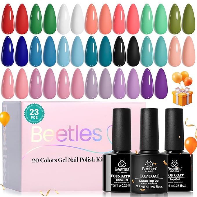 Beetles Winter Gel Polish 20 Colors Red Green White Black Nude Christmas Gel Nail Polish with Base Top Coat Trendy Colors Uv LED Lamp Salon DIY at Home Nails Gifts for Women Vibrant Subtle