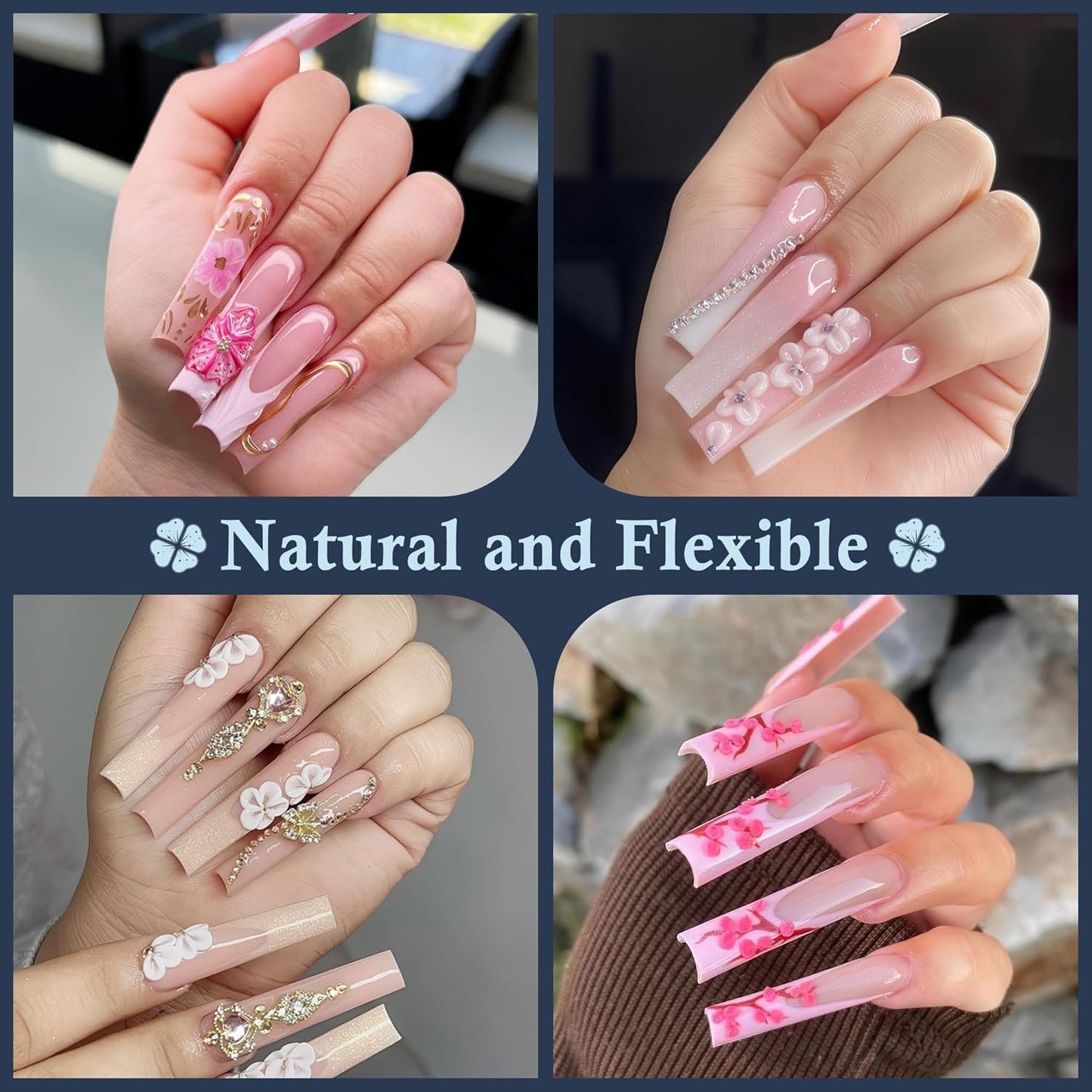 XXL Nail Tips Square 120 Pcs 12 Sizes - No C Curve Flat Square Pre-buff 2XL Half Cover Tapered Gel Acrylic Nail Tips False Nails Gelly Tips for DIY Nail Art Salon