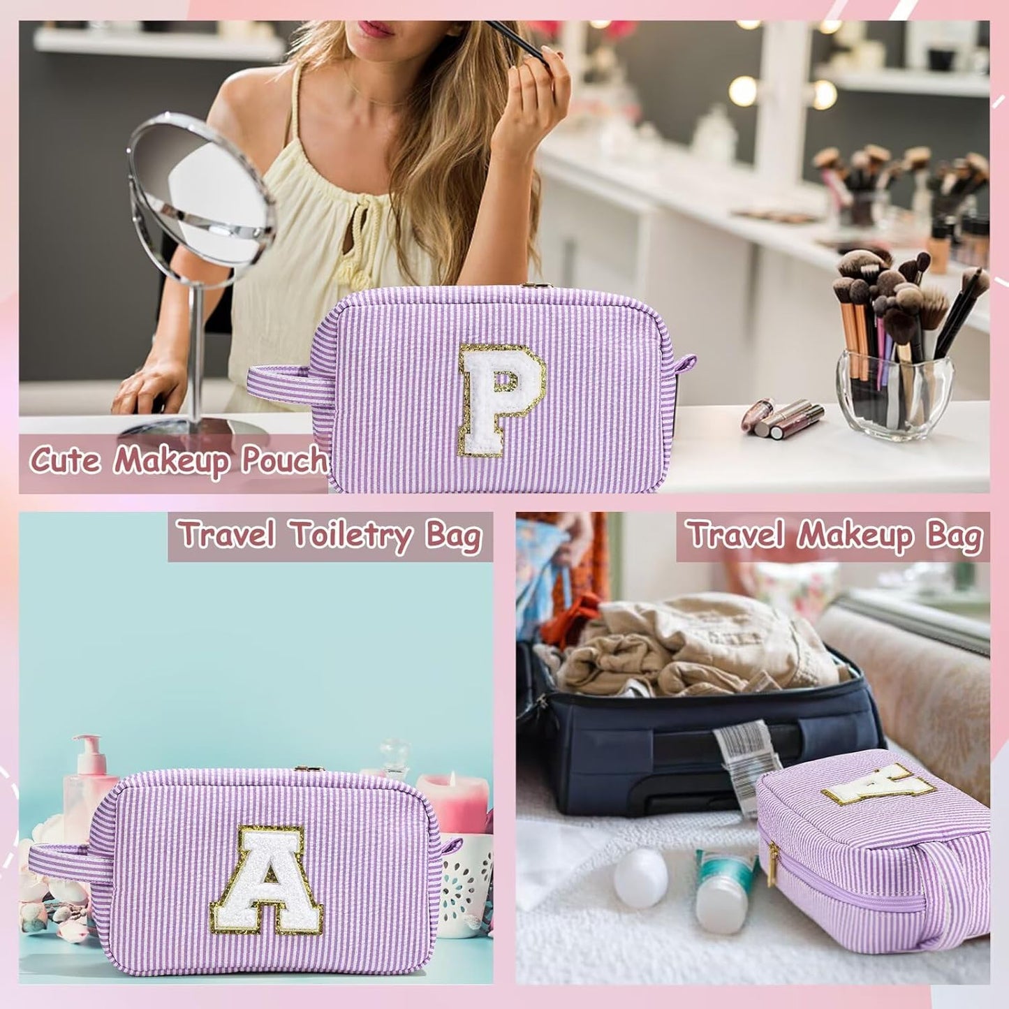 YOOLIFE Birthday Gifts for 4 5 6 7 8 9 10 11 12 13 14 15 16 Year Old Girl Gifts, Purple Gifts for Women Teen Girls Kids Her Daughter, Monogram Initial Girls Makeup Bag, Letter Z