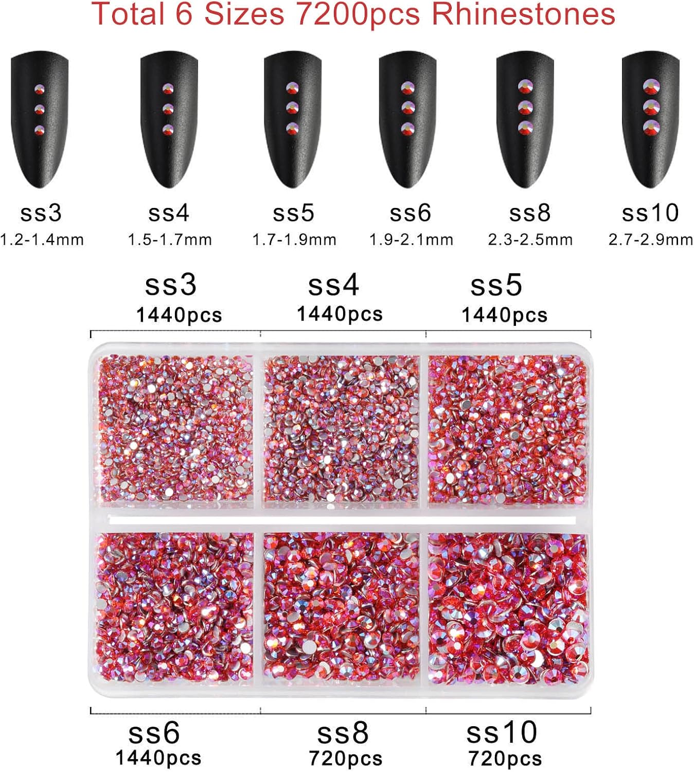 Beadsland 7200pcs Flatback Rhinestones,Orange AB Rhinestone Nail Gems Round Crystal Rhinestones for Crafts,Mixed 6 Sizes with Wax Pencil Kit, SS3-SS10,Hyacinth AB