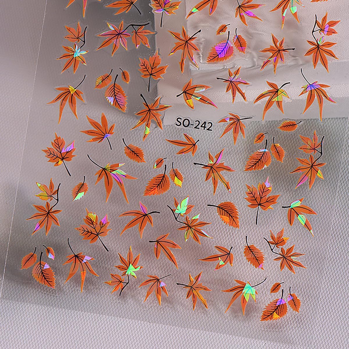 Laser Maple Leaf Nail Art Stickers Decals Holographic Glitter Self-Adhesive Fall Nail Decals Design Thanksgiving Maple Leaf Nail Stickers for Nail Art DIY Manicure Autumn Nails Decoration 4 Sheets