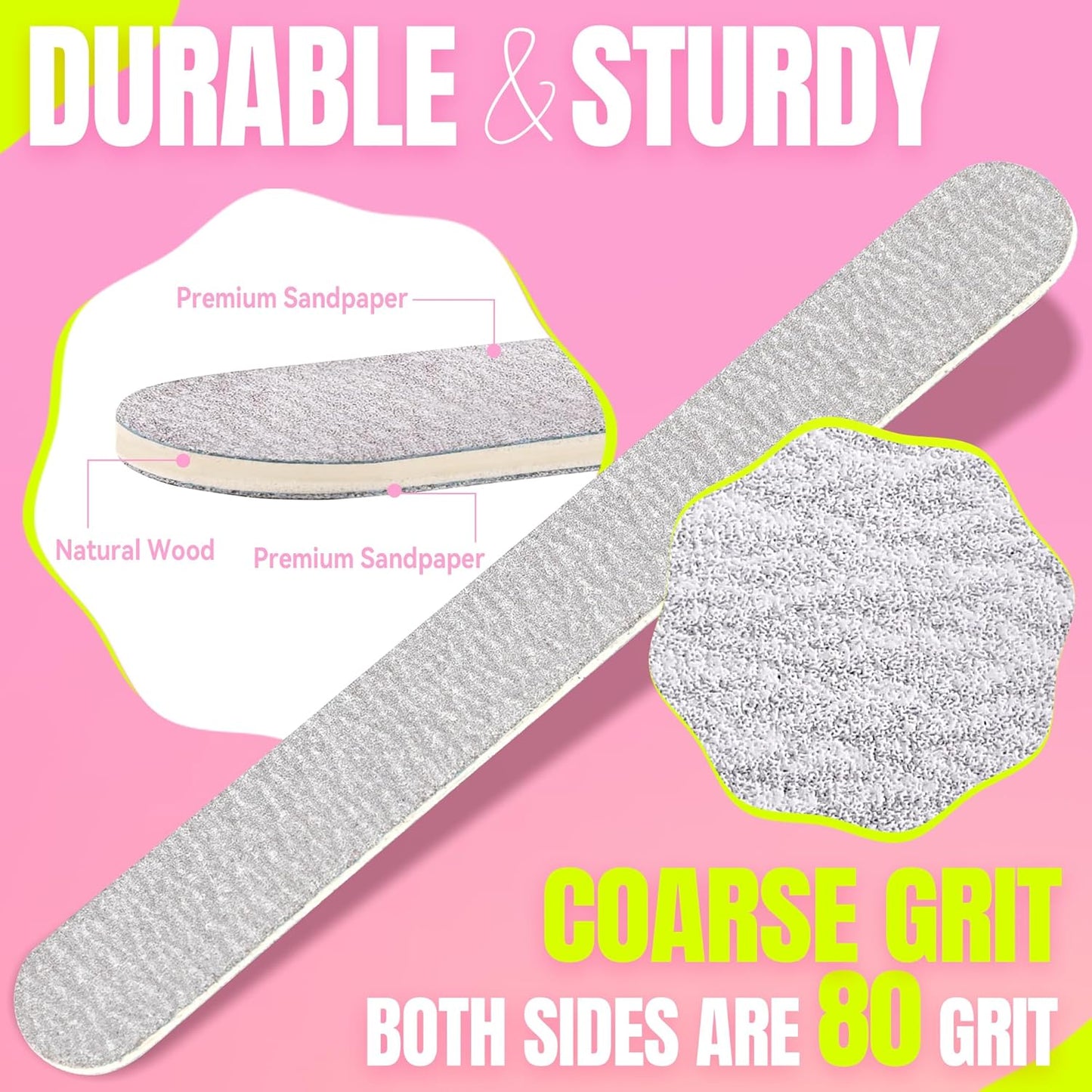 Disposable Zebra Nail Files 80/80 Grit 5 Inch Double Sided Emery Boards for Acrylic Nails Toenails Professional Manicure Pedicure Tools 50Pcs