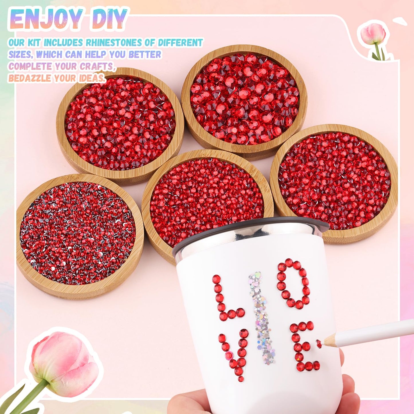 30000Pcs Resin Rhinestones for Bedazzling with B7000 Jewelry Glue, Red Flatback Gems Rhinestones for Crafting, Clothing Tumblers Mugs Shoes Fabric Decor Nail Art