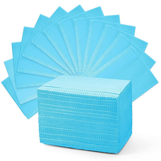 Amira Beauty Disposable Dental Bibs 13" x 18" – 3-Ply, Soft, Tear-Resistant, Waterproof Bibs for Dental, Nail, and Salon Professionals, Tattoo Napkins for Piercing, Blue, Bulk Pack of 50