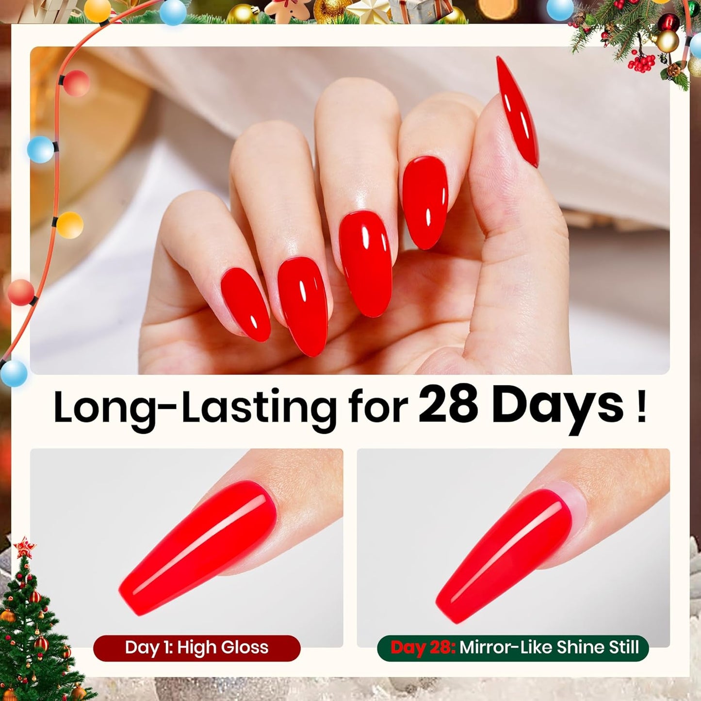Beetles Christmas Limited Gel Top Set, 2Pcs 15ml Top Coat Gel Nail Polish, No Wipe Long Lasting Shining Glossy Top Coat Nail Manicure Soak off U V Lamp Needed Christmas Nail Gifts for Women
