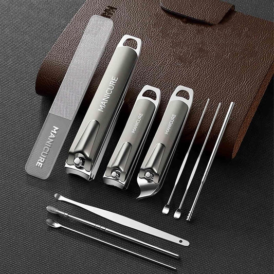 Manicure Set Nail Clippers，10-Piece Professional Nail Care Kit with Leather Case, Stainless Steel Manicure and Pedicure Tools (Brown)