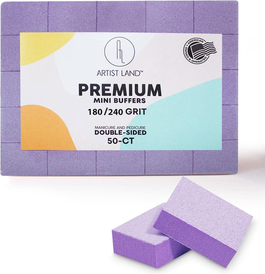 Purple Mini Buffer Set 180/240 Grit – 50 Ct - Professional Grade Salon Quality Nail Buffing Blocks Pack for Pre-Application of Polish, Gel, Acrylic, Double-Sided Buffer Blocks