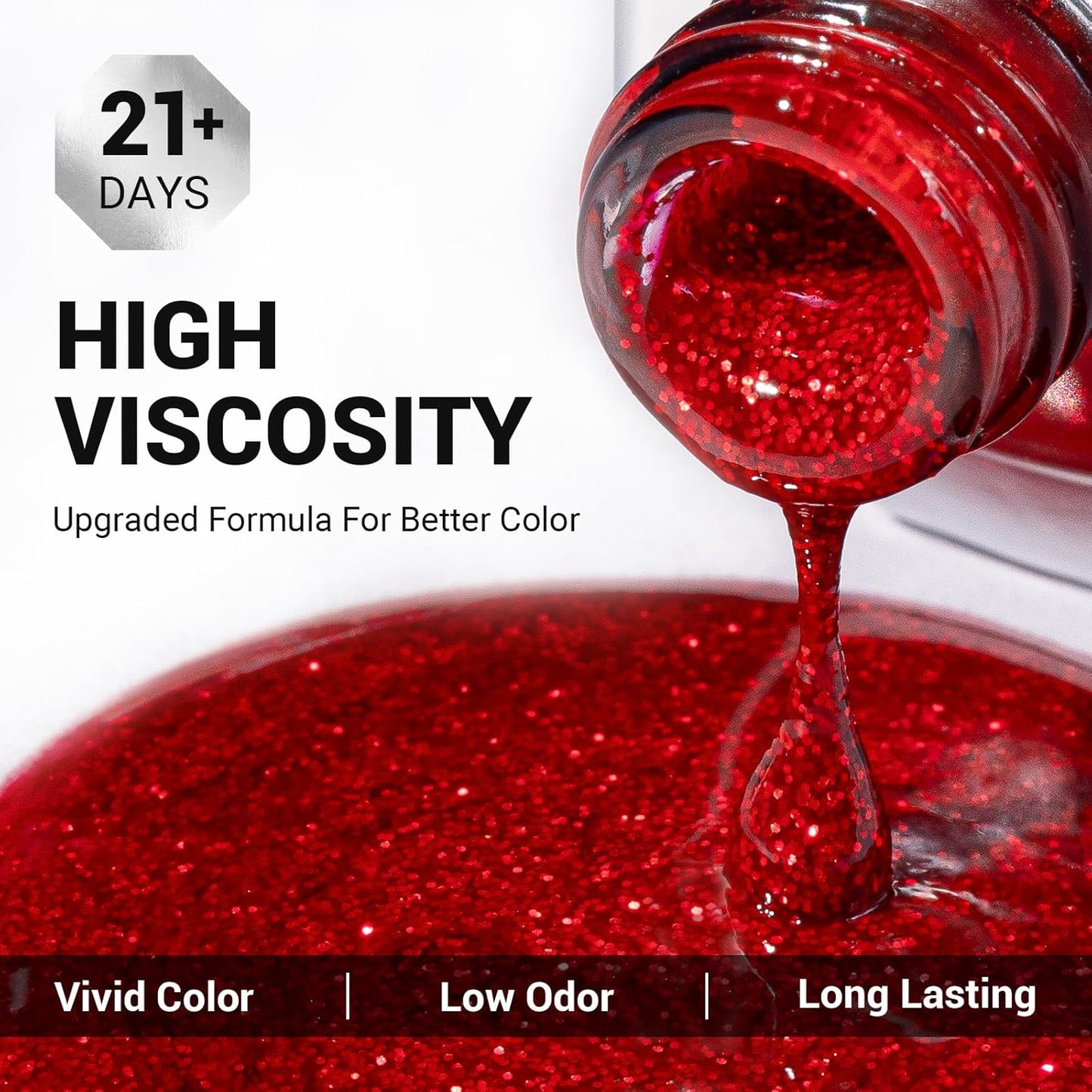 MelodySusie Red Glitter Gel Nail Polish,0.5fl oz Soak Off UV LED Sparkle Red Glitter Gel Polish Nail Art Manicure Salon DIY Nail Design Decoration at Home Christmas Gift for Women-z049