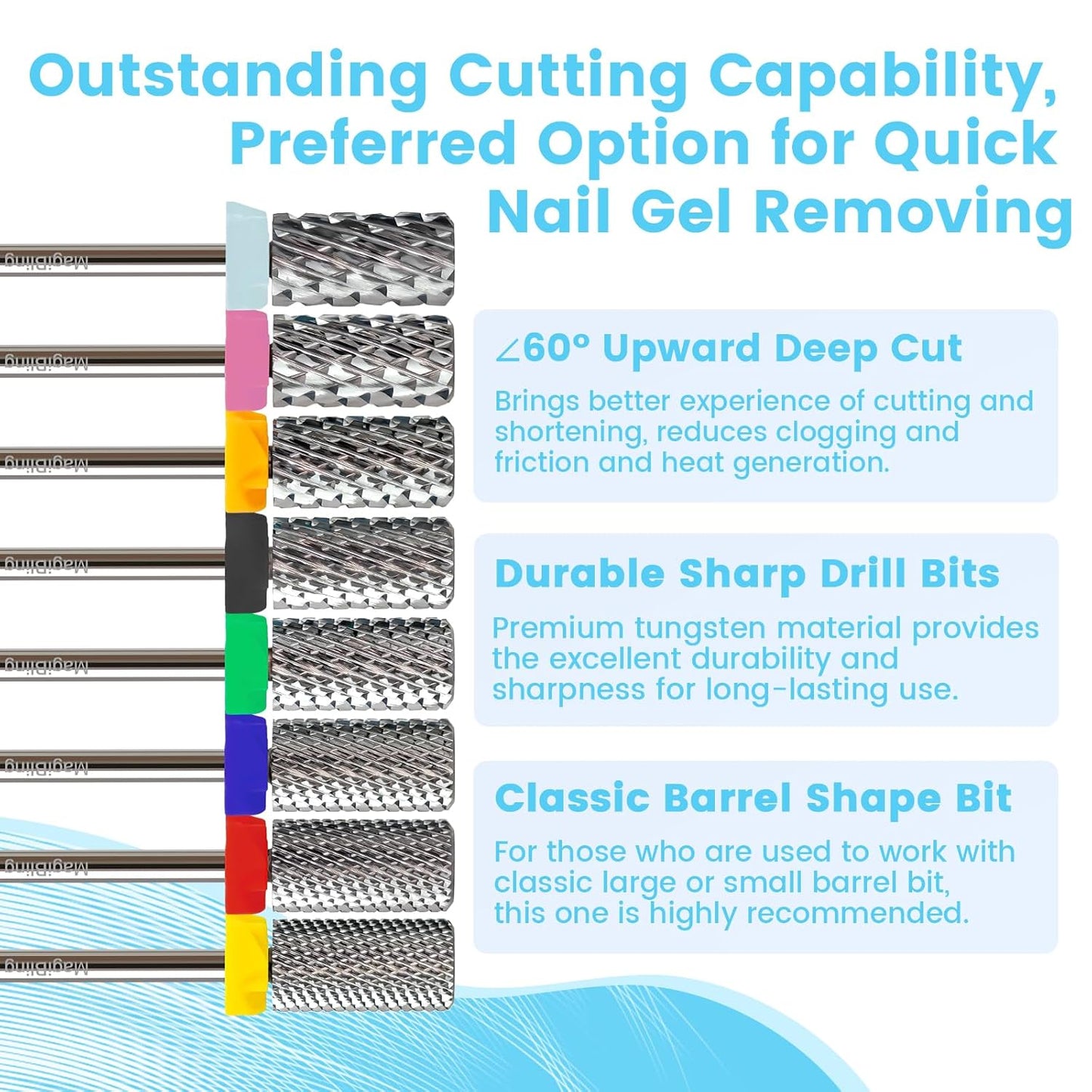 Super Cut Large Barrel Nail Drill Bits for Professional Users, 3/32'' Tungsten Carbide Bits, Upward Deep Cut for Removing Hard Gel Fast, Right Hand Use, Manicure Cuticle Gel Polishing, Extra Coarse.