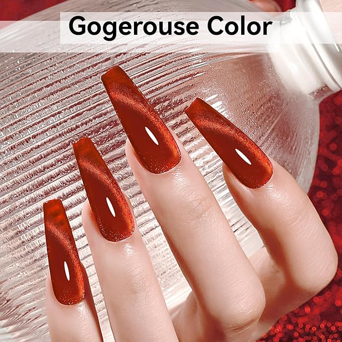 Cat Eye Gel Polish Red, Cateye Magnetic Nail Polish Glitter Holographic UV Gel Sparkle Crystal Jelly Color Bright Red For Nail Salon DIY At Home