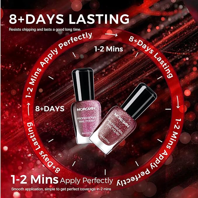 Morovan Magnetic Nail Polish Set：Cat Eye Glitter Red Green Purple Blue Nail Polish Kit Shimmer Quick Dry Nail Polish Bulk for Women Nail Art Manicure Salon Gift Holiday Party