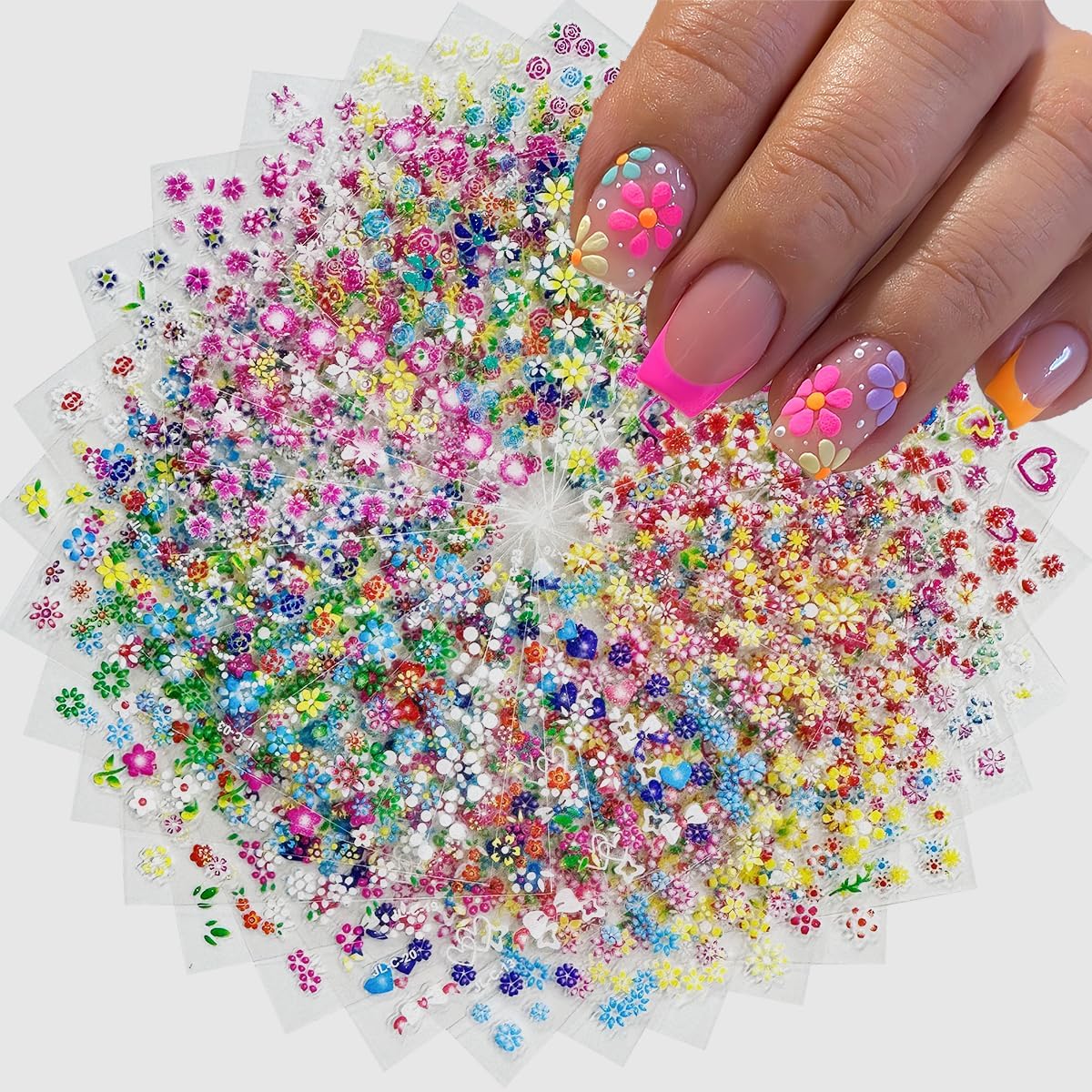 30 Sheets Flower Nail Art Stickers Decals Floral Rose Daisy Cherry Blossoms 3D Self-Adhesive Nail Sticker Spring Summer Colorful Flower Nail Art Decoration Supplies for Women Manicure DIY Accessories