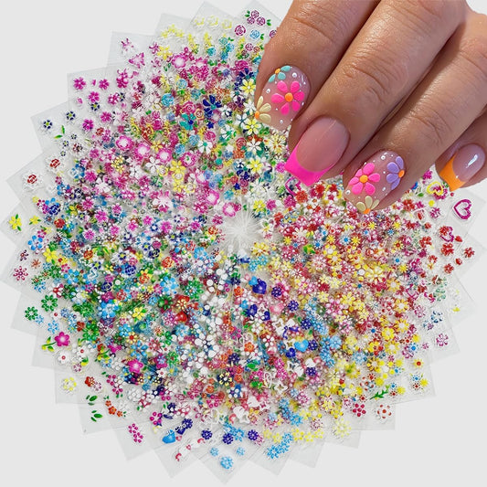 30 Sheets Flower Nail Art Stickers Decals Floral Rose Daisy Cherry Blossoms 3D Self-Adhesive Nail Sticker Spring Summer Colorful Flower Nail Art Decoration Supplies for Women Manicure DIY Accessories