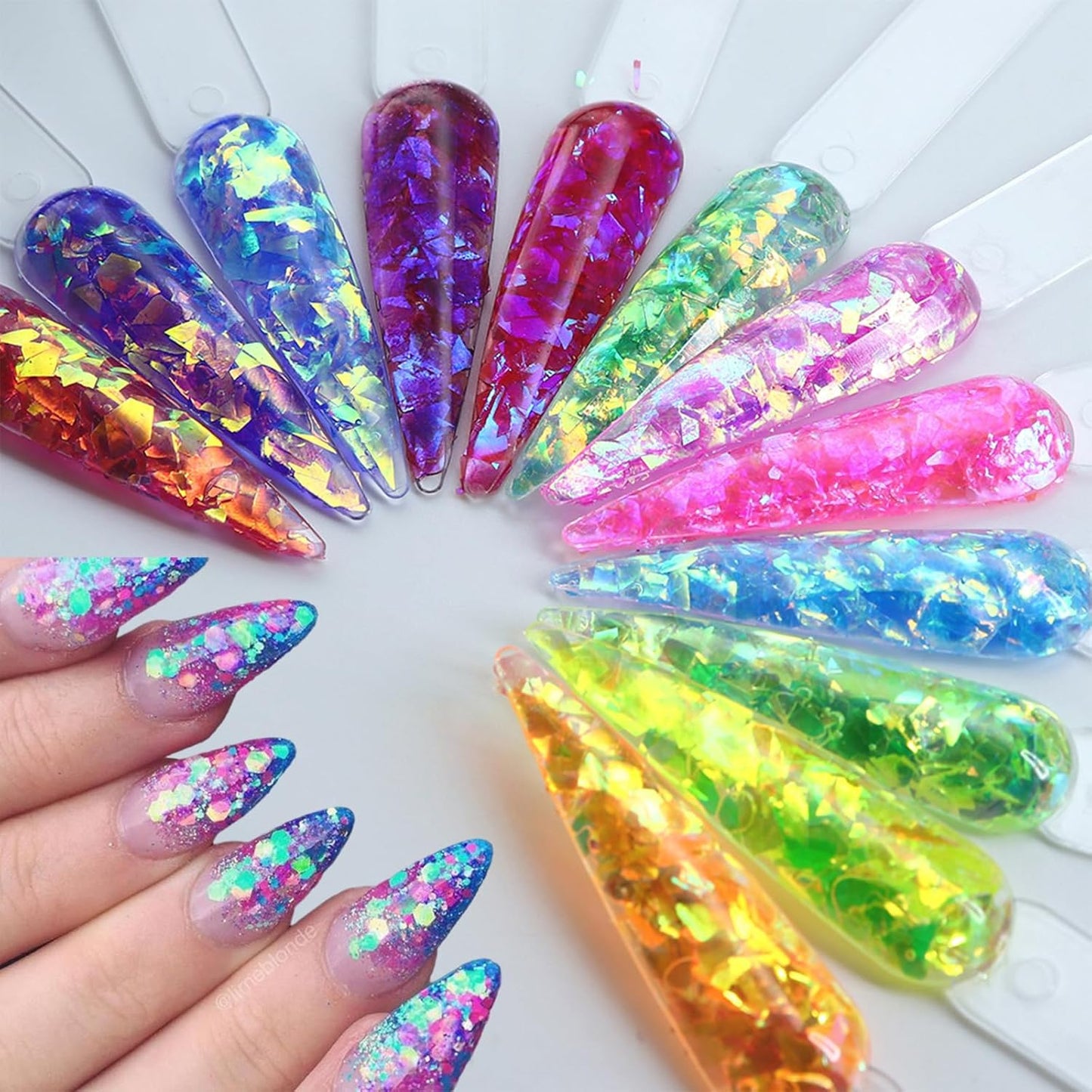 12-Grid Colorful Holographic Mermaid Nail Art Glitter Gradient Colorful ice slag Nail Sequins Irregular Candy Color Summer Metal foil DIY Nail Art Decoration