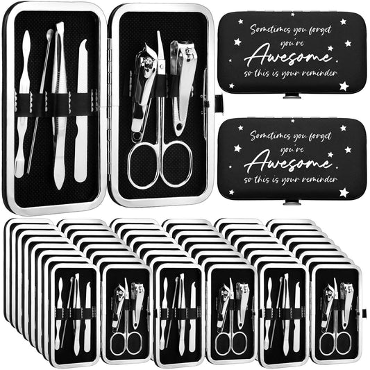 24 Set Manicure Kit Bulk Nail Clippers 7 in 1 Stainless Steel Grooming Nail Kit Employee Teacher Appreciation Gift Bulk Professional Pedicure Tool for Women Personal Care(Black)