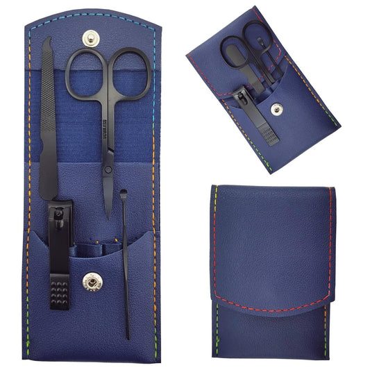 Manicure Set, Professional Men/Women Nail Clippers Kit 4PCS， Stainless Steel Nail Cutter Care Tools Professional Grooming Kits, PU Leather Travel Case(black)