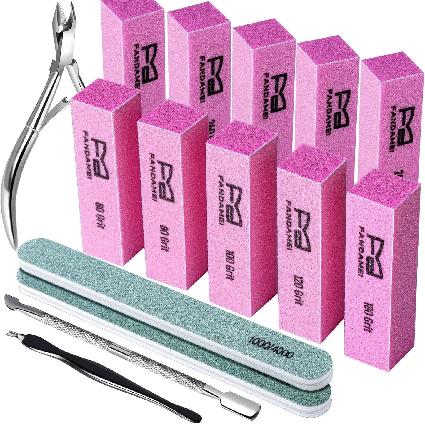 FANDAMEI Nail Buffer Block, 10 PCS Nail Buffer with Different Grit, Buffing Block, Cuticle Trimmer, Nail Tools, Manicure Tools, Nail Care Kit