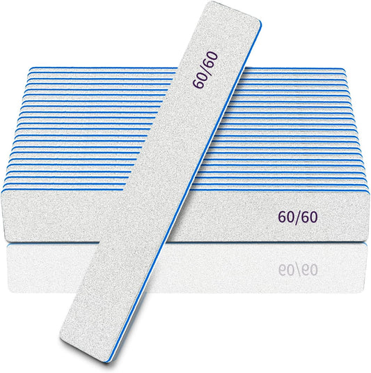 Nail Files-Nail File for Acrylic Nails 12pcs, 60/60 Grit Nail Files Emery Boards for Acrylic Nails, Jumbo File Washable Thick Professional Square Nail File Manicure Tools for Nail Tech