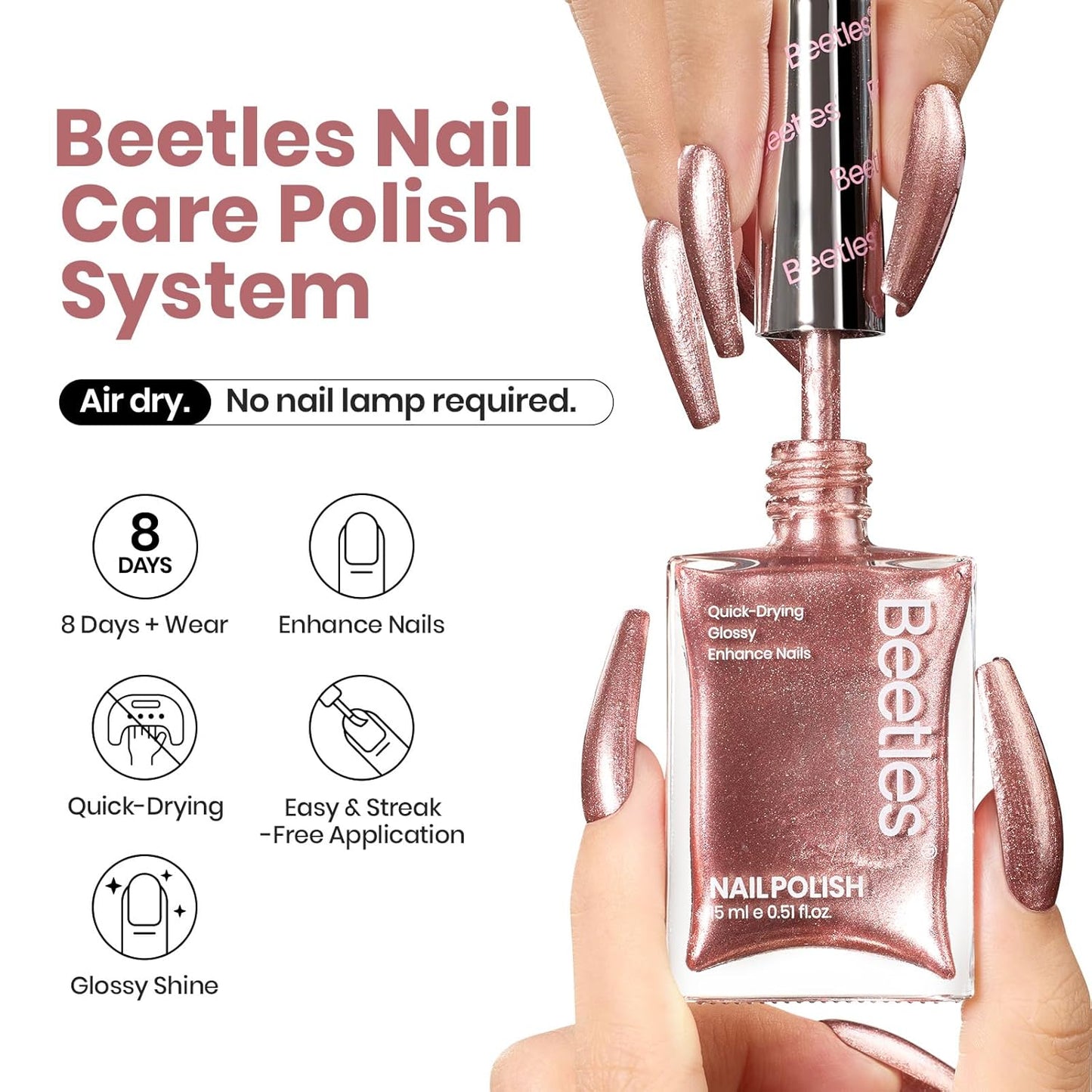 Beetles Nail Polish Glitter Champagne Gold 1Pcs 15ml Fast Drying & Long Lasting Nail Polish Shimmer Winter Champagne Color Art Effect for Nail Salon DIY Manicure