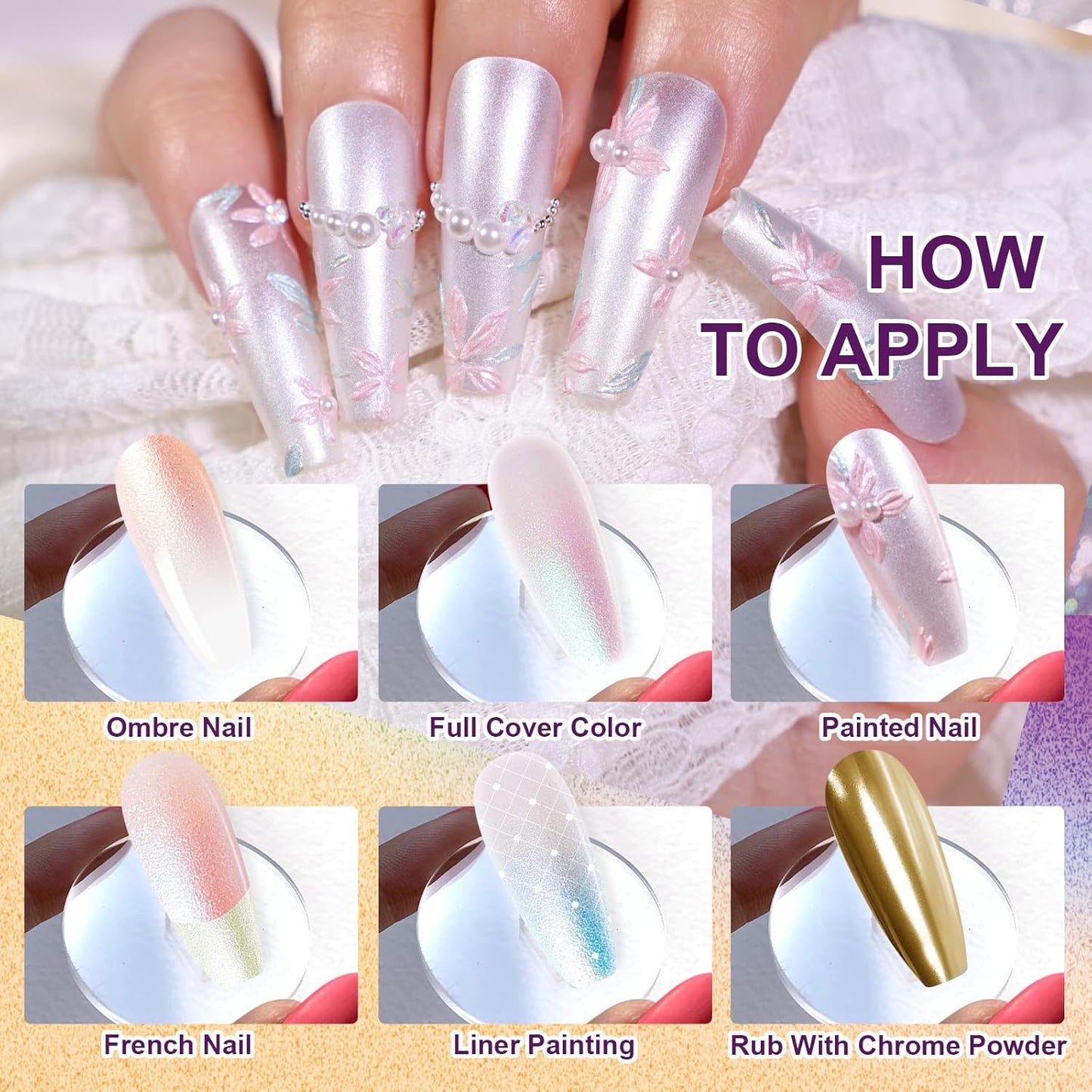 Gradient Painting Gel, 9 Colors Ombre Gel Nail Polish with Pearlescent Silk Satin Pigment Pat Nails Aura Nails French Manicure Soak Off UV Treasure of Pearl