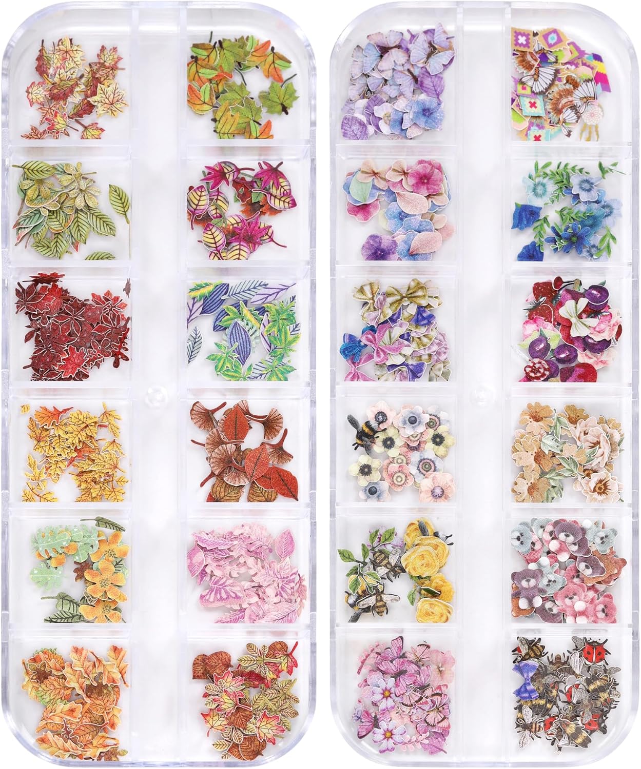 600Pcs 3D Mixed Colorful Flower Nail Art Charms Sequins Decals Colorful Mixed Leaves Daisy Design Slice Nail Flowers Ultra Wood Pulp Flakes Sequins 3