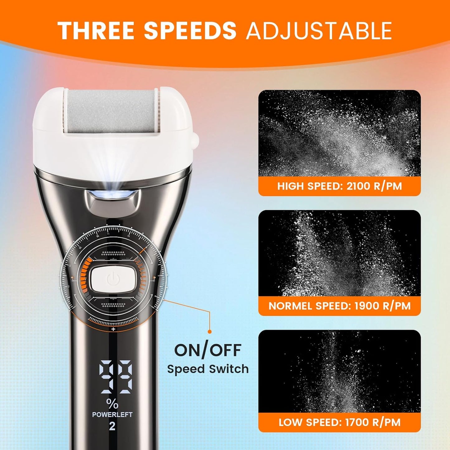 Electric Foot Callus Remover, Rechargeable Portable Electronic Foot File Pedicure Kit, Pedicure Tools for feet, 3 Roller Heads, 3 Speed, Battery Display for Remove Cracked Heels Calluses（BCM-1852）