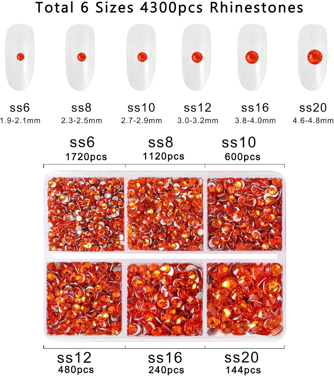 Beadsland 4300pcs Flatback Rhinestones,Orange Rhinestone Nail Gems Round Crystal Rhinestones for Crafts,Mixed 6 Sizes with Picking Tweezers and Wax Pencil Kit, SS6-SS20,Hyacinth/Orange