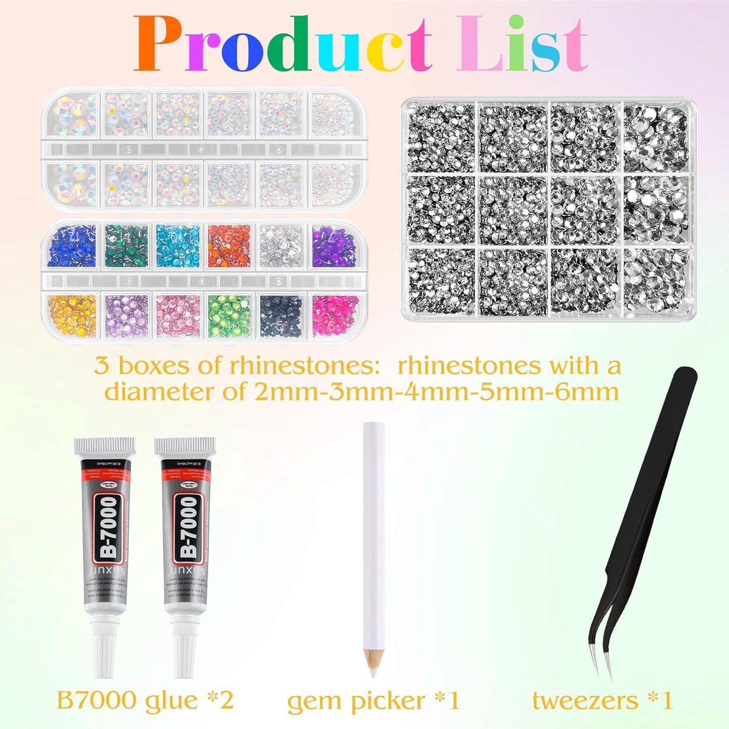 ASTARON White and Colorful Resin Rhinestones for Crafting, 2mm-6mm Mixed Flatback Resin Gemstones for Crafts Gems Bulk Jelly AB Bedazzling Diamonds with Glue for Nails, Tumblers, Mugs Decoration