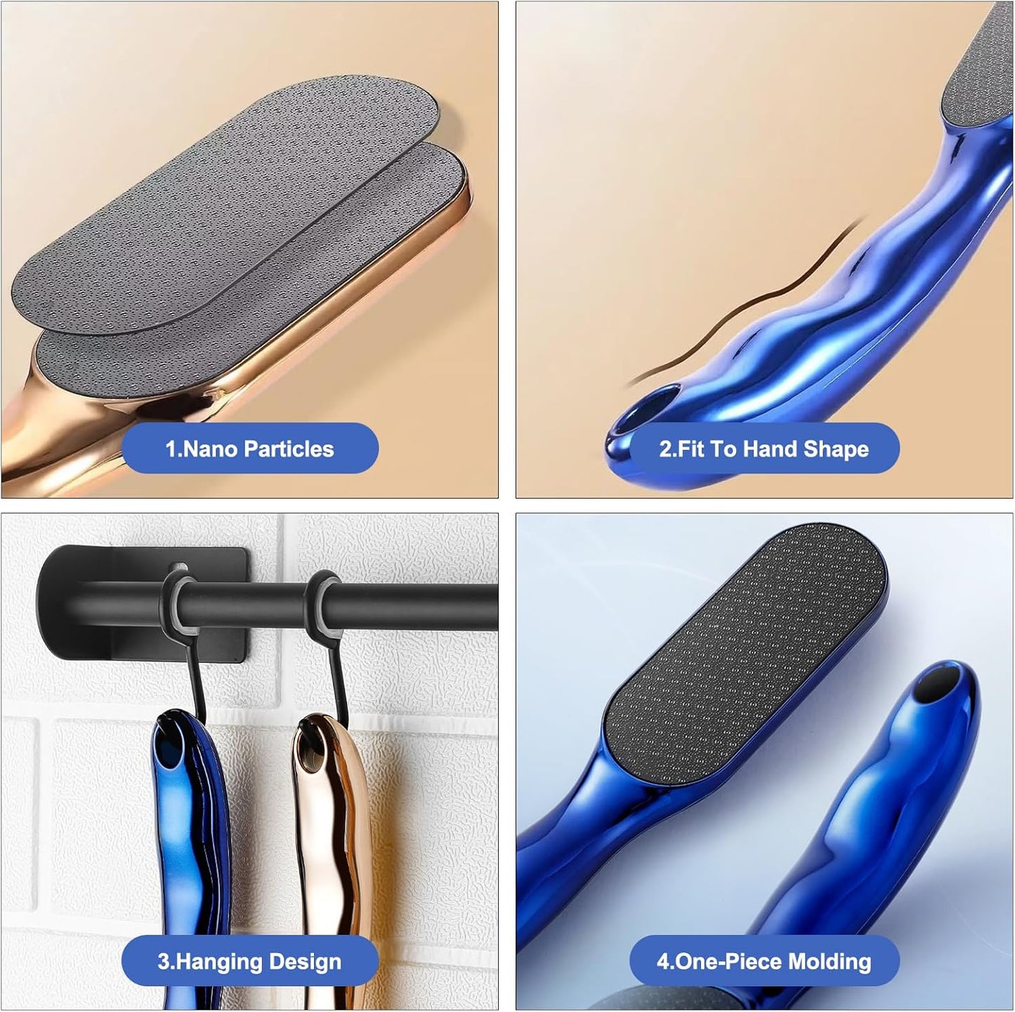 Veinsgrain Foot File, Veins Grain Foot File, Professional Foot Care Tools, Nano Glass Foot File with Non-Slip Ergonomic Handle Feet Massage Tool (Gold)