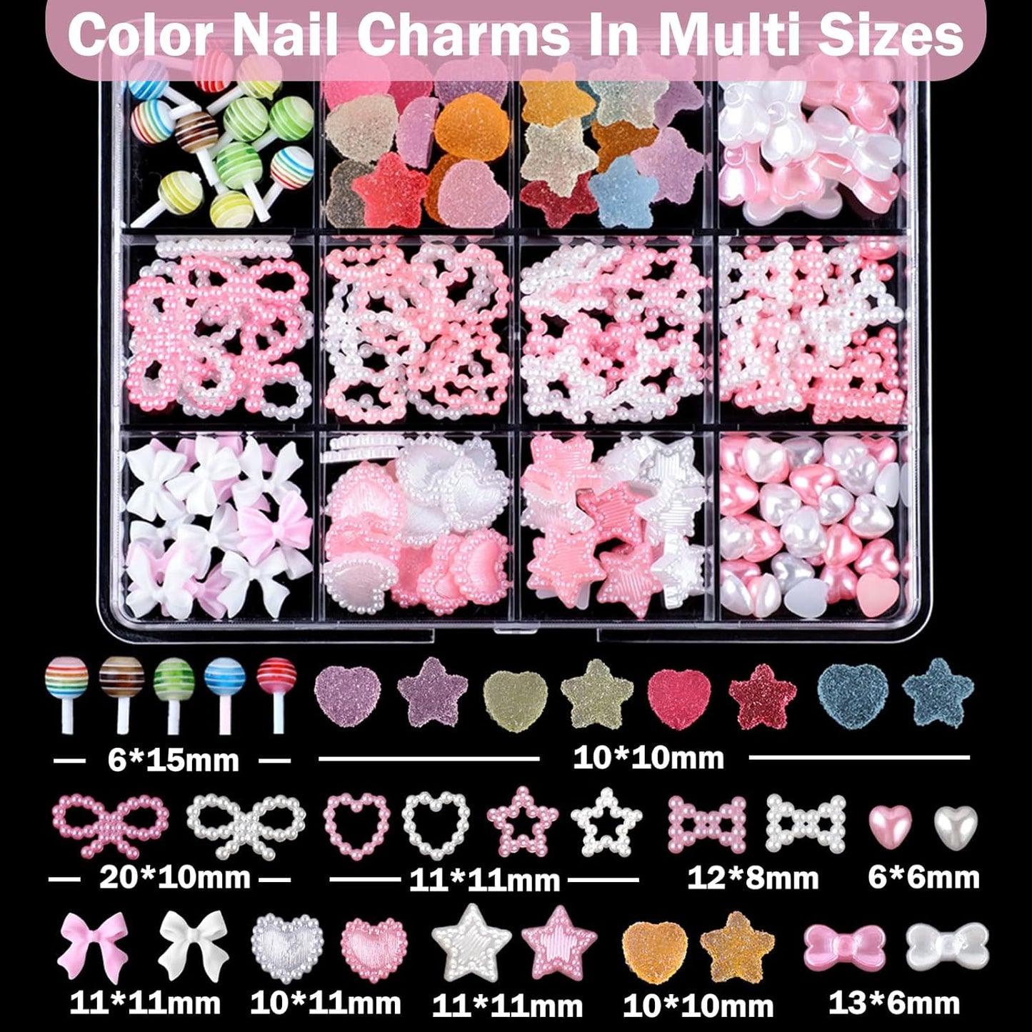 3D Nail Charms and Gems Set, Color Candy Bow Star Heat Nail Art Charms,Flatback AB Gems+Gold Bow Nail Studs+Gravel Diamond,Mixed Nail Rhinestones Manicure Kit Nail Art DIY Decoration with Pickup Tools