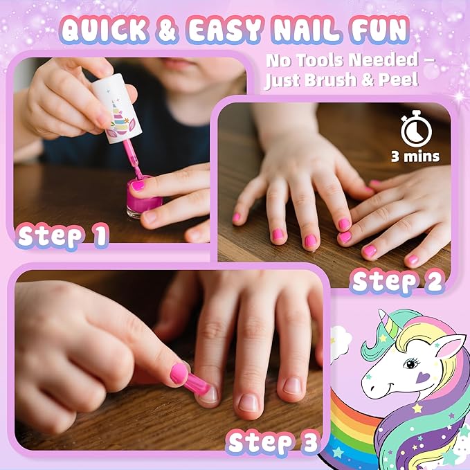 Tomons Nail Polish Set for Kids , 12 Colors Non-Toxic Water-Based Quick-Dry & Peel-Off DIY Nail Art Kit for Girls Ages 6+, Gifts for Halloween, Christmas, Birthday or Parties