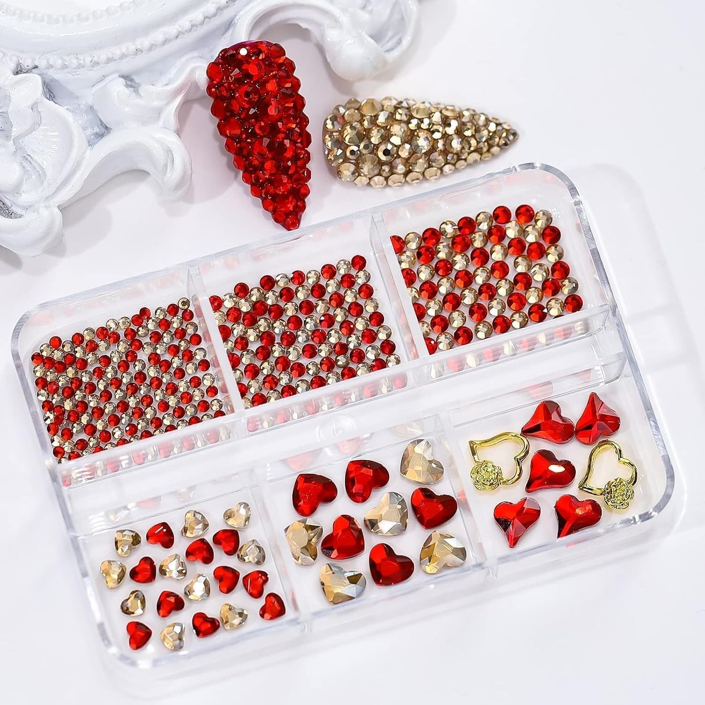 767Pcs Valentine's Day Nail Art Charms Gold Red Heart Rhinestones for Acrylic Nails Gems for Women Girls DIY Manicure Decoration