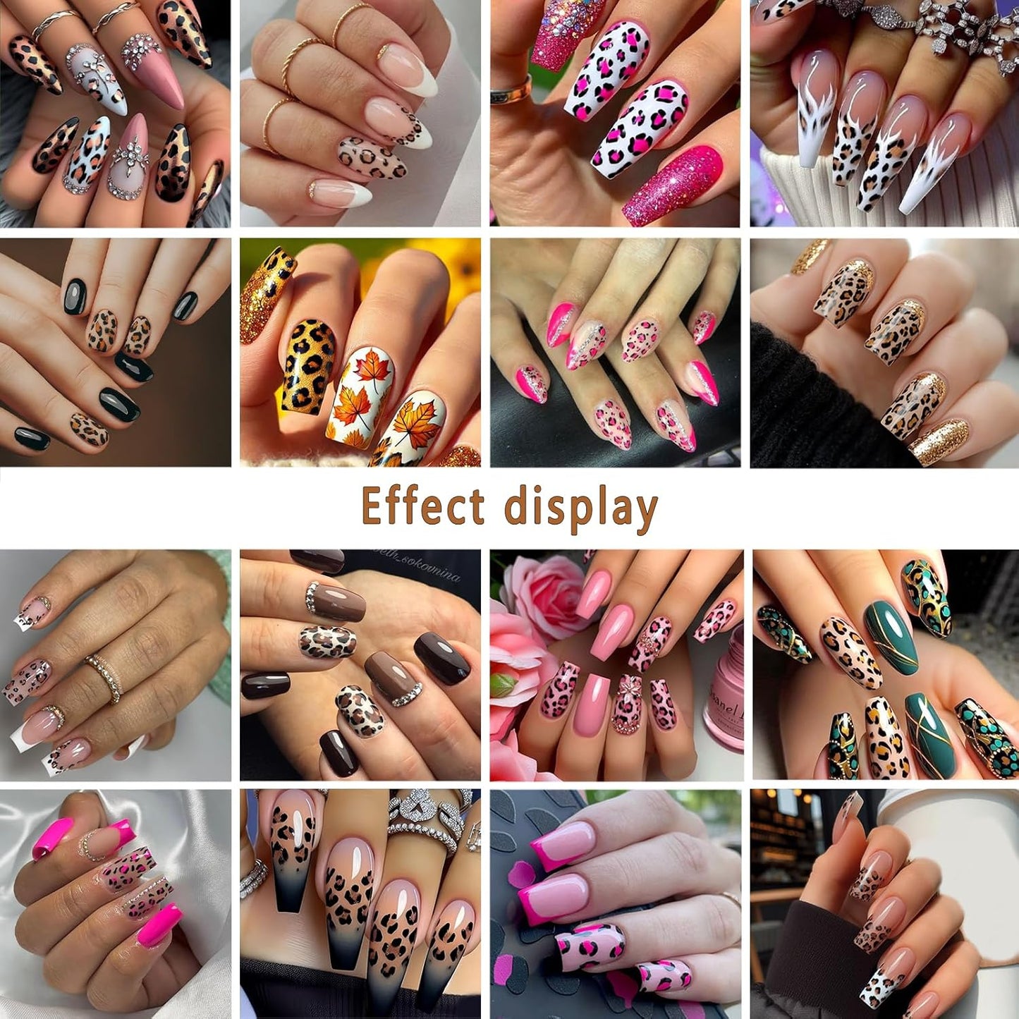 8 Leopard Print Nail Stickers 3D self-Adhesive French Nail Stickers Hibiscus Petal Nail Art Design Suitable for Women and Girls DIY Nail Decoration Supplies