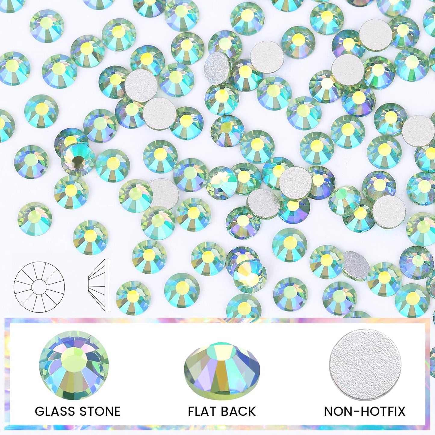Light Green AB Rhinestones Crystals Rhinestone for Crafts Glass Flatback Nail Gems and Rhinestones for Nails Art Makeup Bags Shoes Decoration DIY(SS12,1440pcs,Light Green AB)